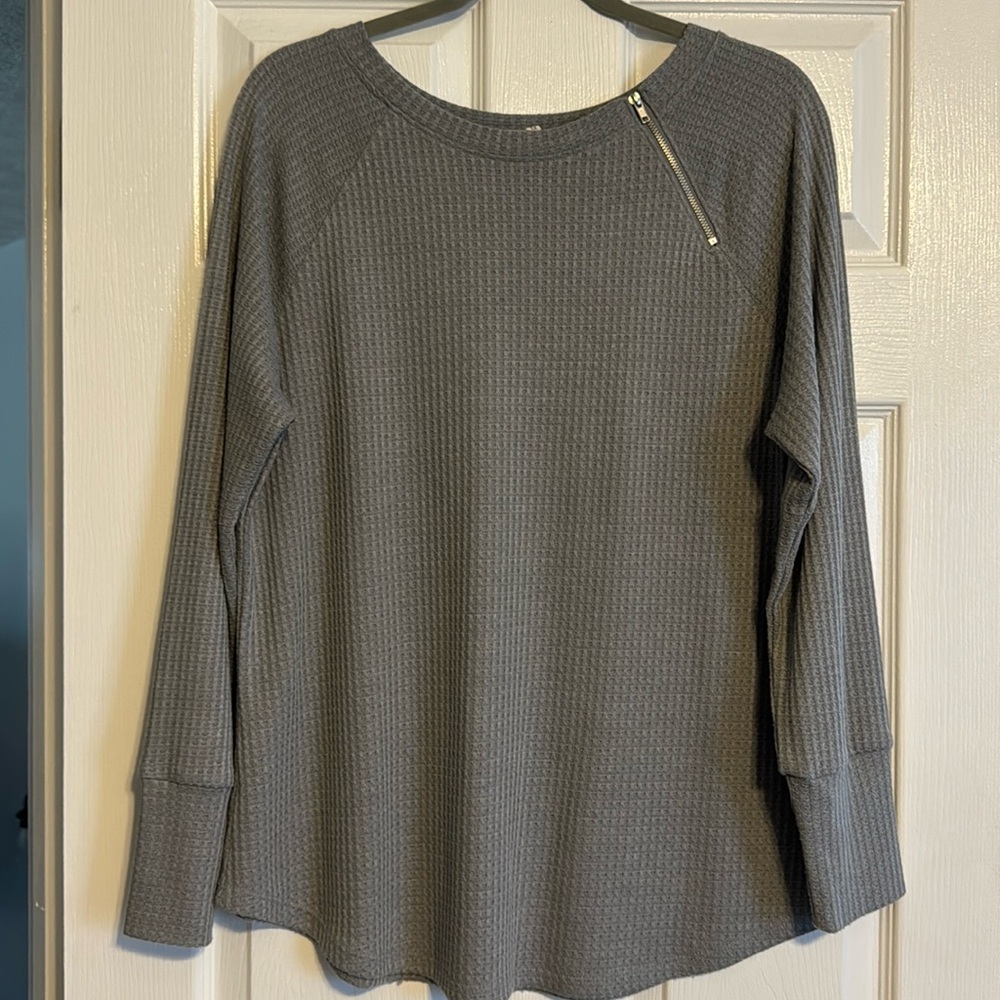 Lightweight Termal/waffle Knit Long sleeve Top Zipper Neck Plus 1X